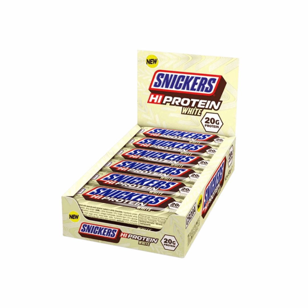 Snickers White Hi-Protein Bar 12x57g (KANN BEI HEISSEN TEMPERATUREN BEI DER LIEFERUNG SCHMELZEN)